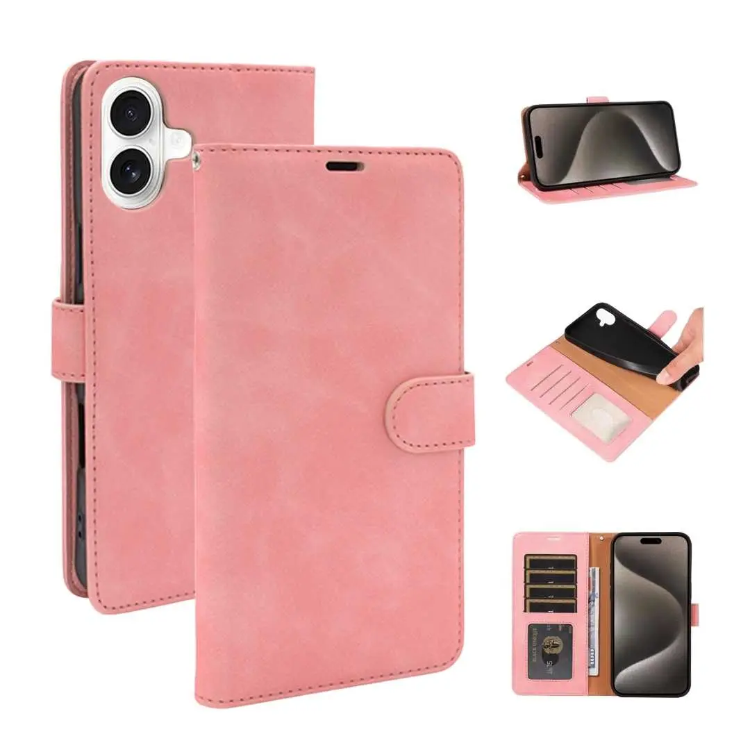 iPhone 16 PU Leather Wallet Case Pink